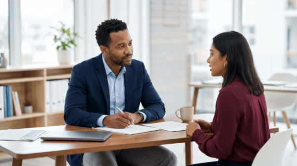 Recruiting agency owner collaborating with their team to source and place job candidates for clients