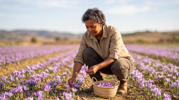 Saffron farm owner working on their new business idea