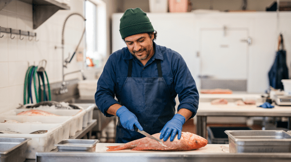 Seafood market owner working on their new business idea