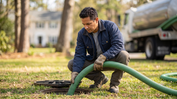Septic system services business owner servicing a septic system