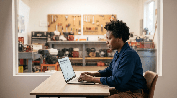 Small engine repair technician servicing machinery while starting an LLC