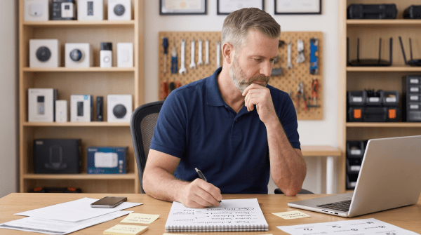 Smart home repair owner brainstorming business name ideas