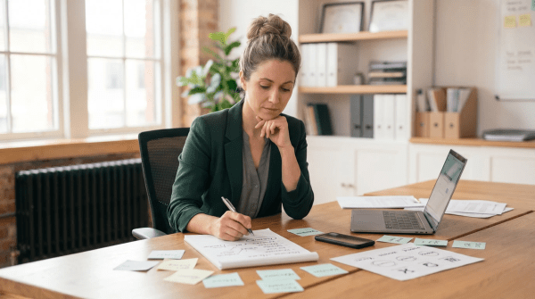 Social media agency owner brainstorming business names