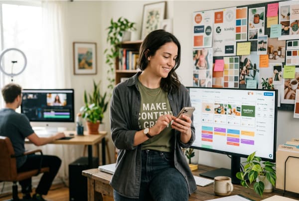 Social media agency owner working in an office