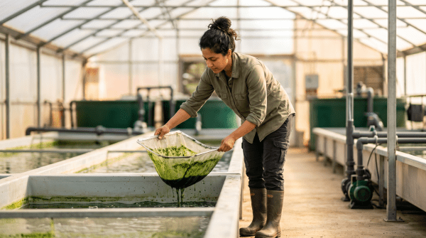 Spirulina farm owner working on their new business idea
