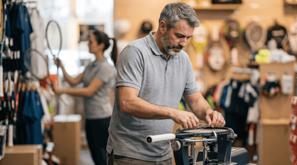 Sporting goods store owner running a sporting goods store