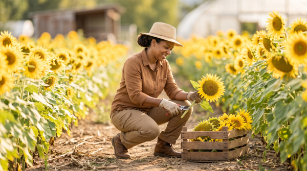 Sunflower farm owner working on their new business idea