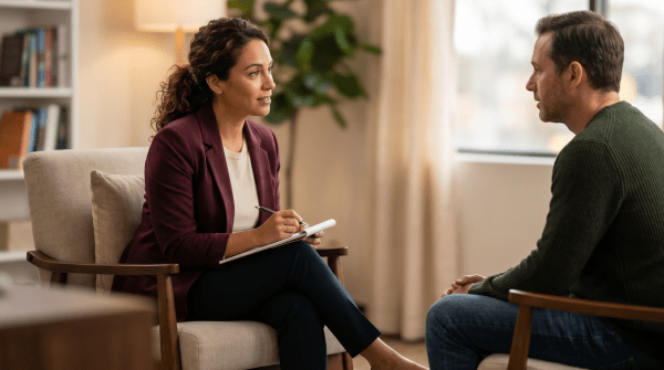 Therapist conducting a therapy session at a counseling and mental health practice