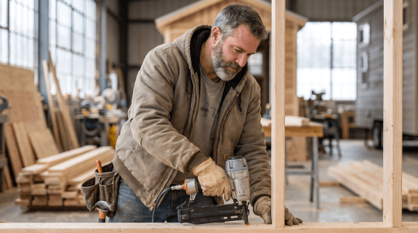 Tiny home builder business owner building a tiny home