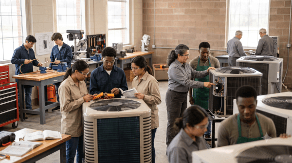 Trades training school owner teaching a trades training class