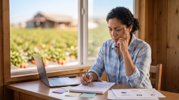 U-pick berry farm owner brainstorming business name ideas for an LLC