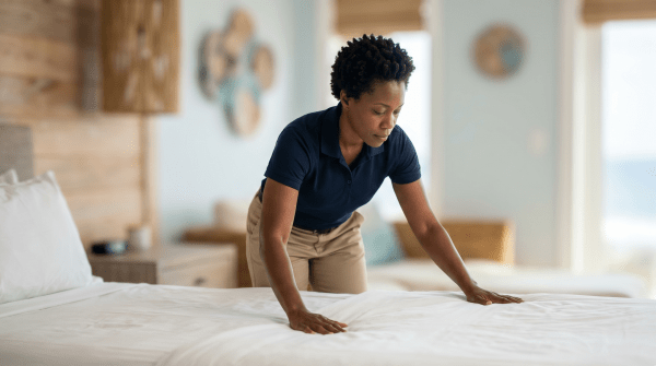 Vacation rental management owner managing short-term rental properties for guests