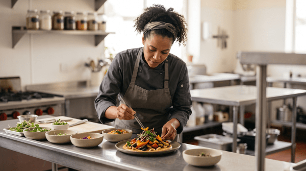 Vegan restaurant owner starting a business.