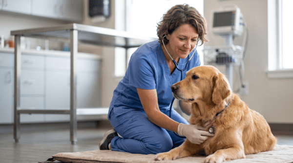 Veterinary clinic owner working on their new business