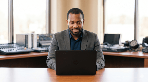 Wedding event DJ starting a DJ business LLC from laptop