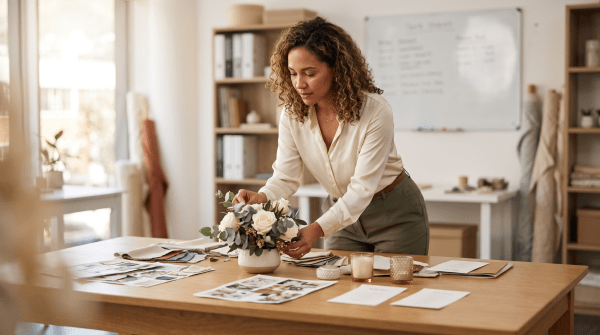 Wedding planning business owner working on their business