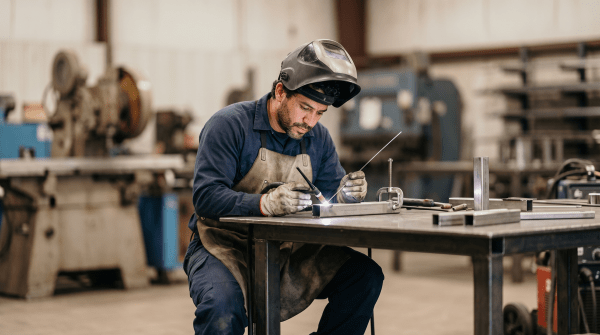 Welding business owner working on their business