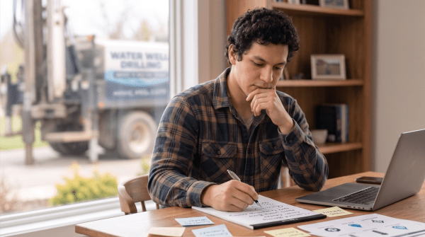 Well drilling owner brainstorming business name ideas