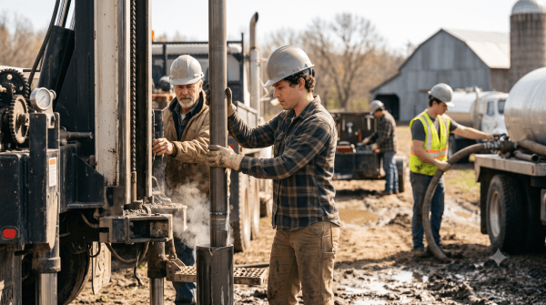 Well drilling business owner drilling a well