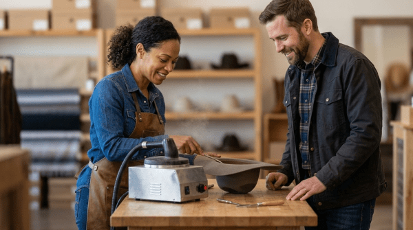 Western wear store owner running a western wear store
