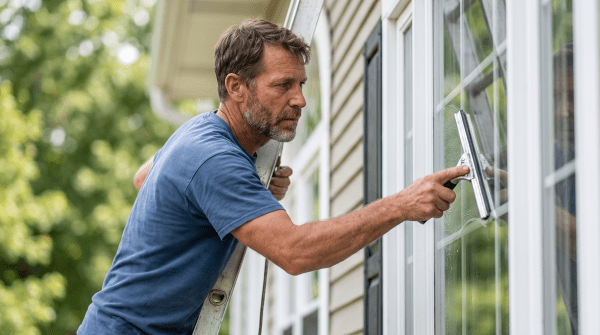 Window washing service owner washing windows