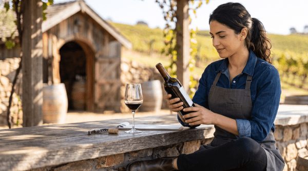 Wine bar owner serving wine at a wine bar