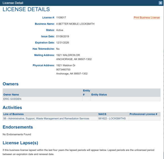 Alaska business license search results 2