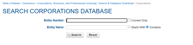 Alaska corporations database search home