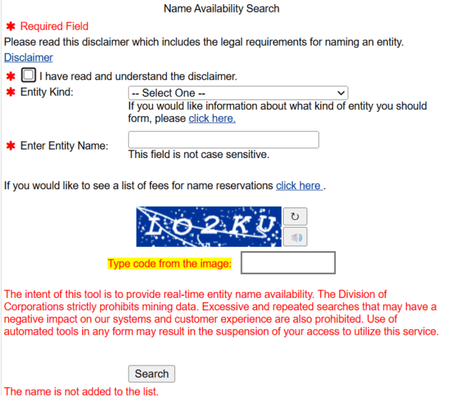Delaware name availability search home