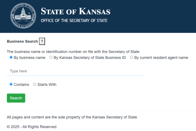 Kansas business name search home