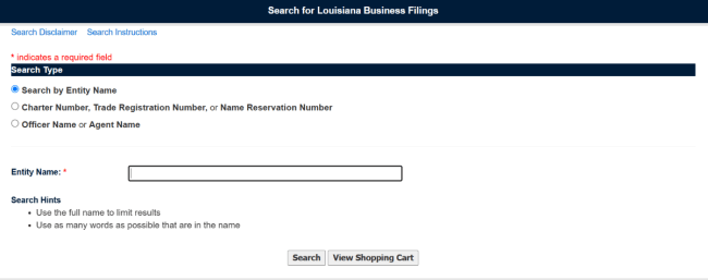 LA entity name search home