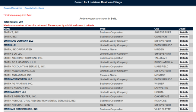 LA entity name search results 1