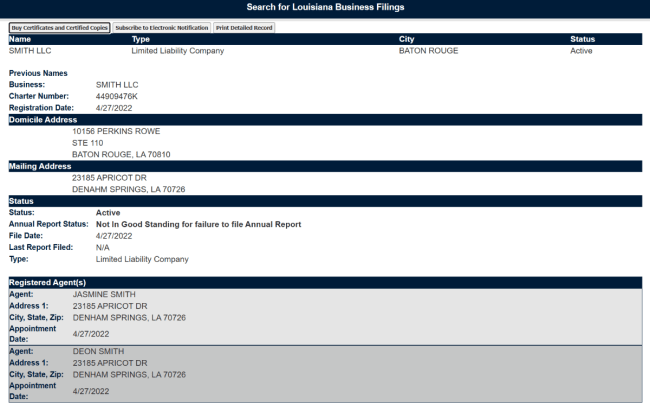 LA entity name search results 1