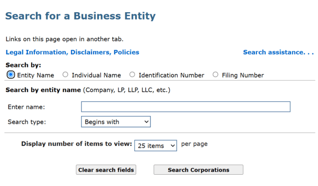 MA entity name search home