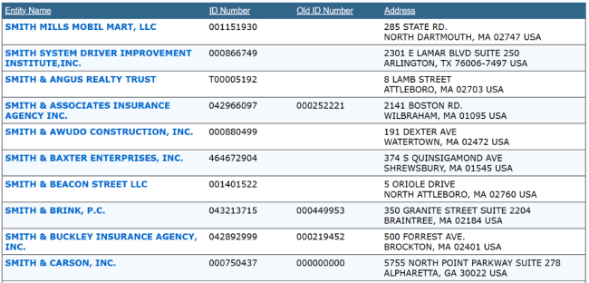 MA entity name search results 1