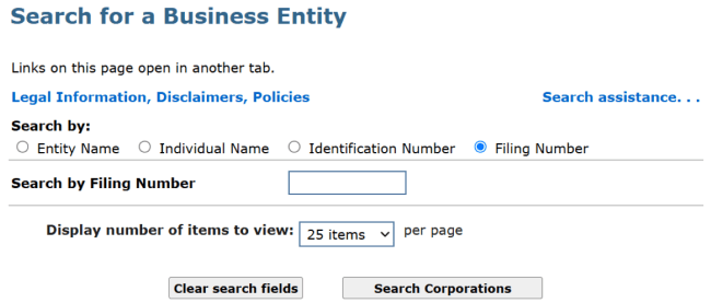 MA filing number search home