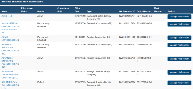 Nevada business name search results 1