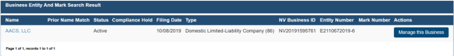 Nevada entity number search results