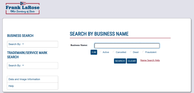 Ohio name search homepage