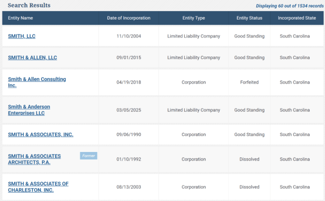 SC business name search results 1