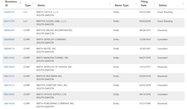 SD business name search results 1
