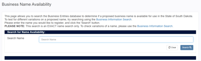 SD business name availability search home