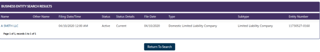 Utah entity ID search results