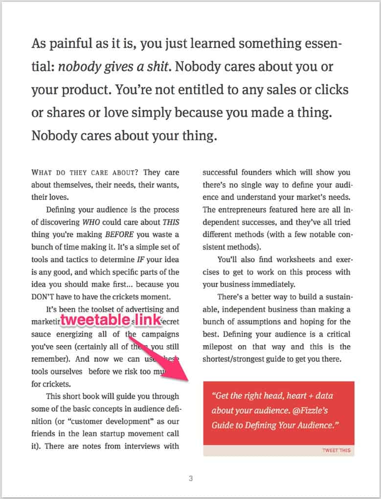 Callout tweetable quotes and stats in a block like this to encourage sharing. This one’s from our guide to defining your audience