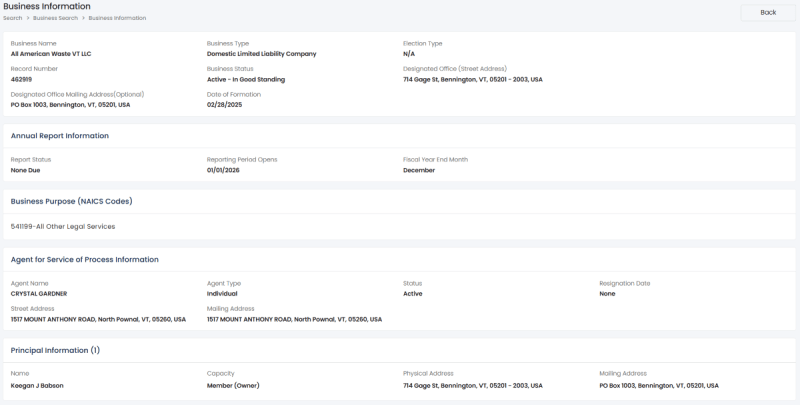 Vermont business search results 2