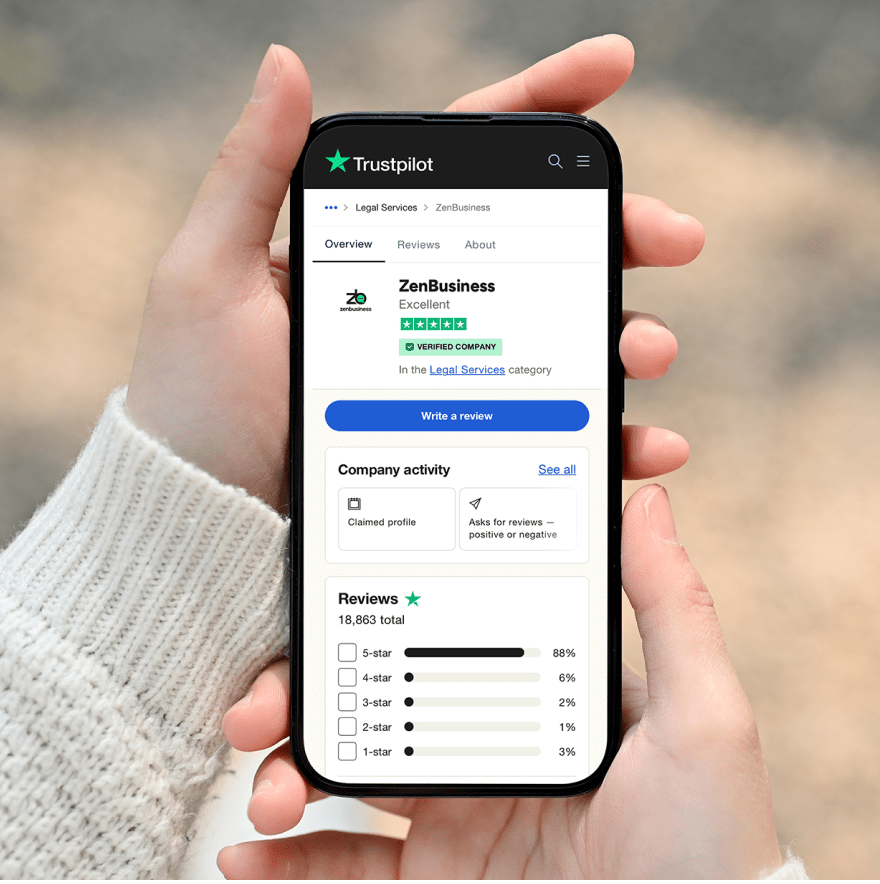 ZenBusiness Trustpilot Score