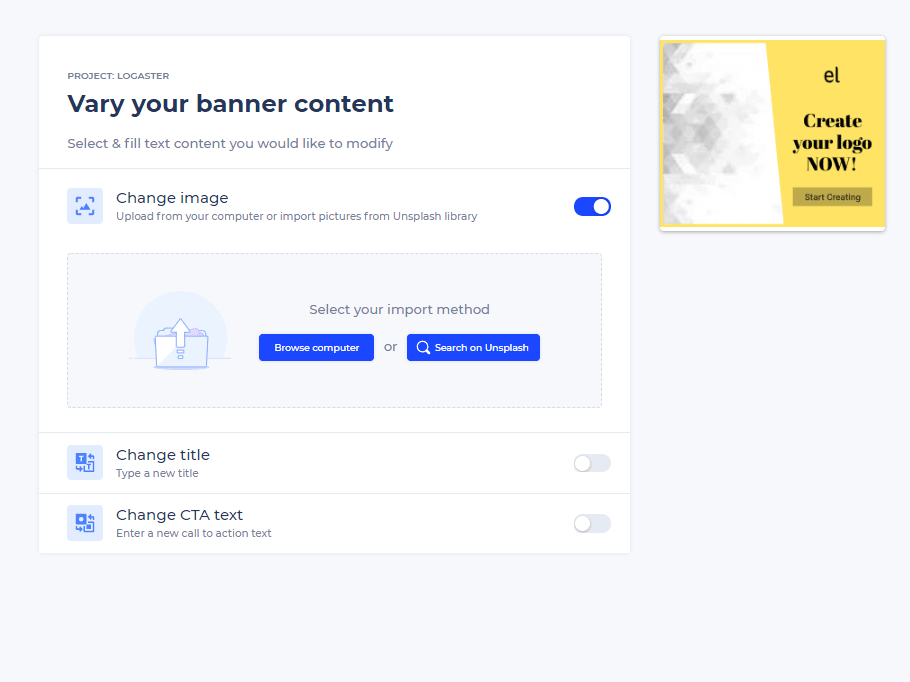 You can change the format, text, font, images, and CTA button