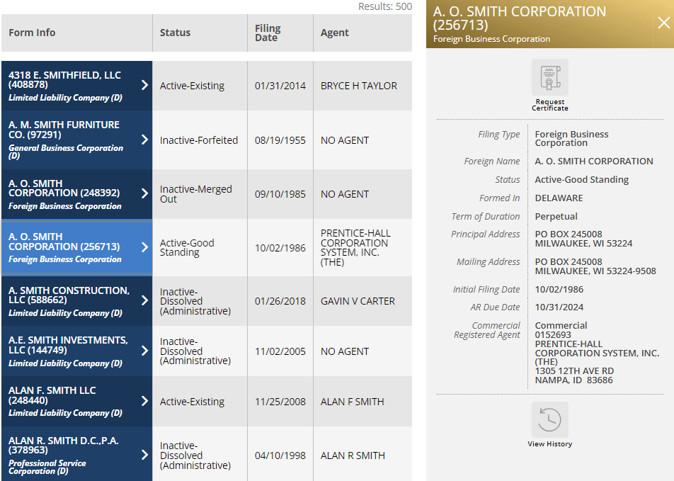 idaho business search details