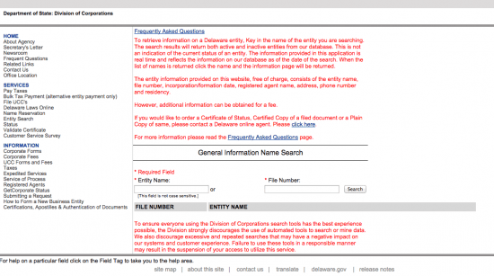 Delaware business entity name search