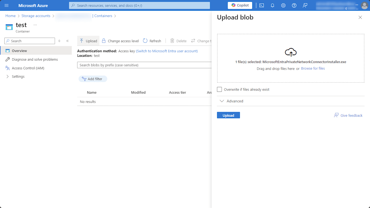 Storage Account - file upload preparing